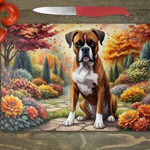 Boxer Dog Fall Kitchen Textured Tempered Glass Trivet/Cutting Board